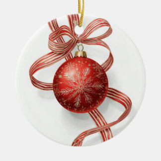 Red Bauble Ornament Gold Snowflake Ribbon