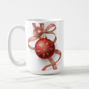 Red Bauble Ornament Gold Snowflake Ribbon Coffee Mug