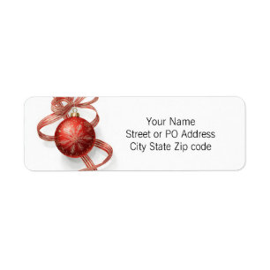Red Bauble Ornament Gold Snowflake Ribbon Return Address Label