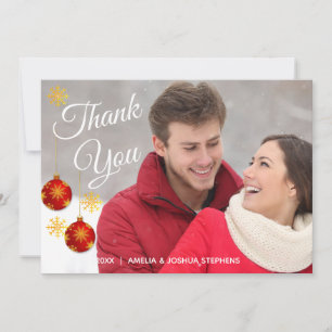 Red Bauble Photo Holiday    Wedding Thank You