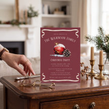 Red bauble pinecone watercolor Christmas party