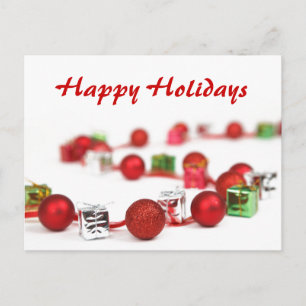 Red Baubles and Presents Curve Christmas Postcard