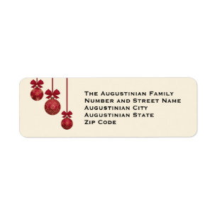 Red Baubles CHRISTMAS Return Address Label