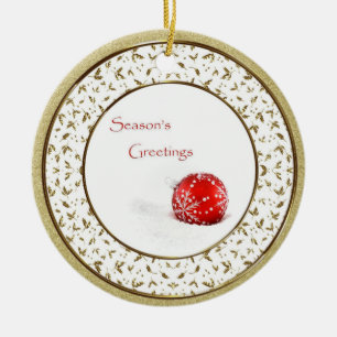 Red Baubles Gold Holly Flourish Christmas Ornament