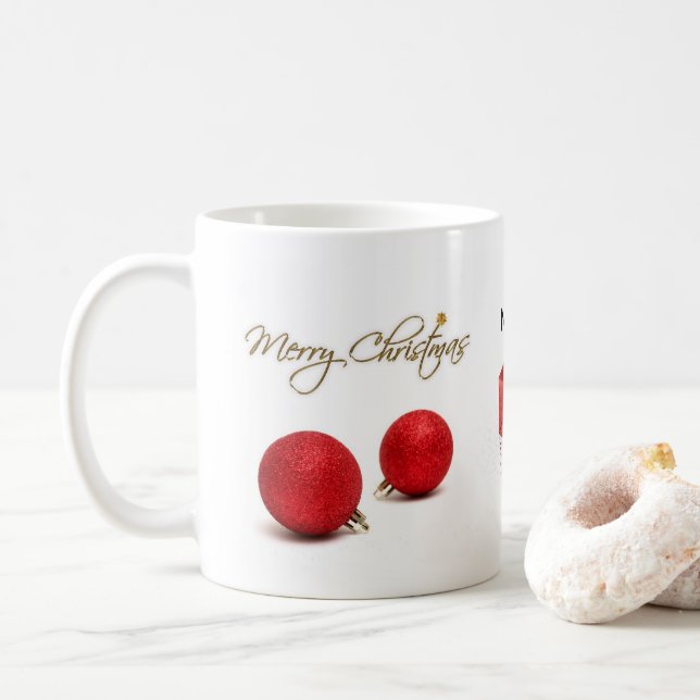 Red Baubles Merry Christmas Mum Coffee Mug (With Donut)