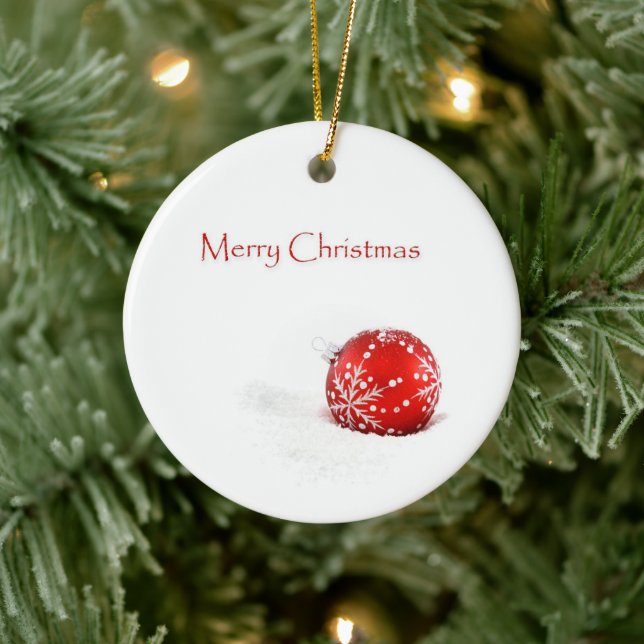 Red Baubles Merry Christmas Ornament (Tree)