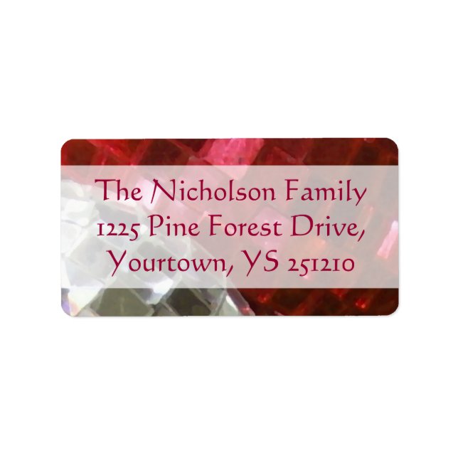 Red Baubles mirror ball address label (Front)
