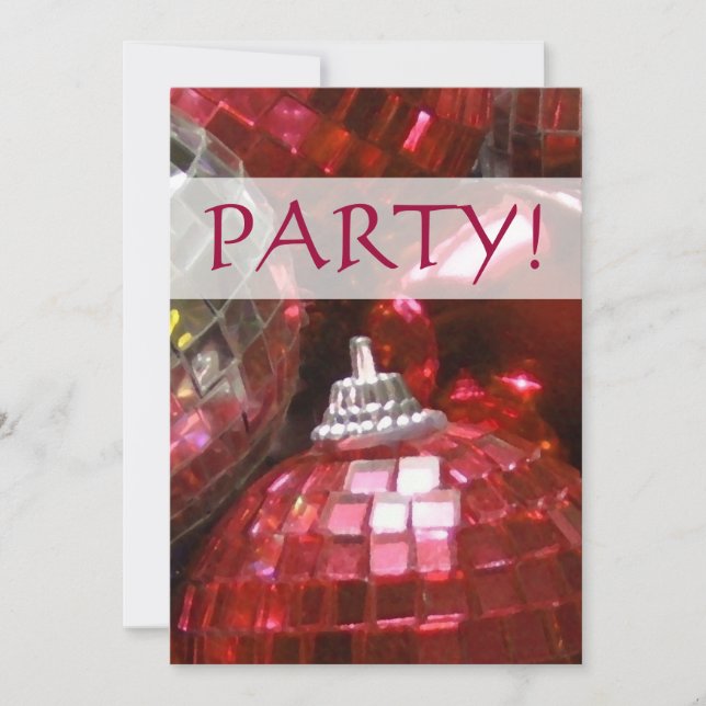 Red Baubles 'Party!' invitation (Front)