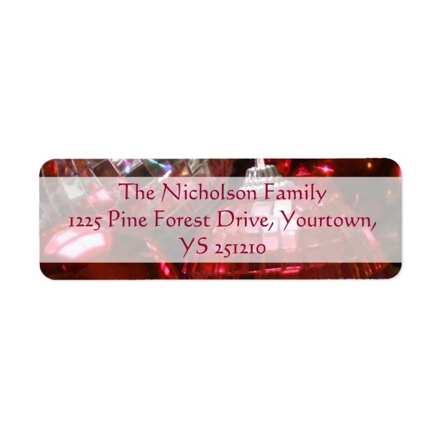 Red Baubles return address label red text (Front)