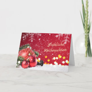 Red baubles, spruce branches German Christmas Holiday Card