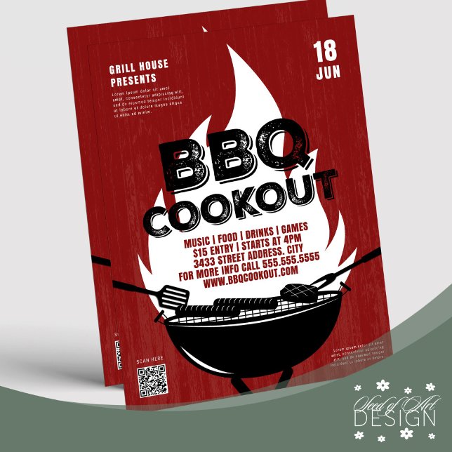 Red BBQ Cookout Fire Flame Cooking Grill Event Flyer (Creator Uploaded)