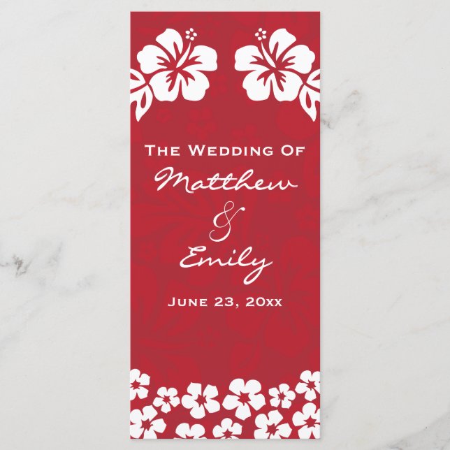 Red Beach Flowers Wedding Program (Front)