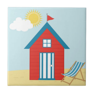 Red Beach Hut Ceramic Tile