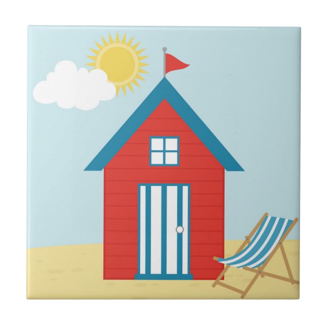 Red Beach Hut Ceramic Tile (Front)