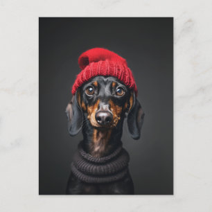 Red Beanie Dachshund Postcard