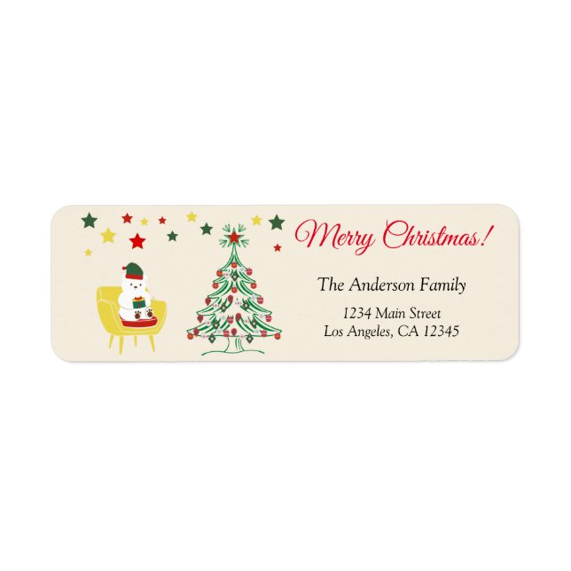 Red Bear Cute Fun Modern Christmas Return Address Label (Front)