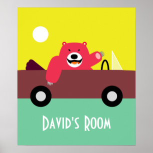 Red Bear in Convertible Poster