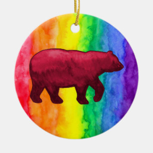 Red Bear on Rainbow Wash Circle Ornament