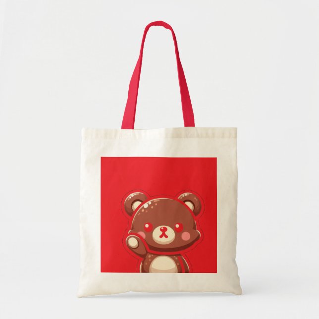 Red Bear Tote Bag – Cute & Simple Canvas Bag (Front)