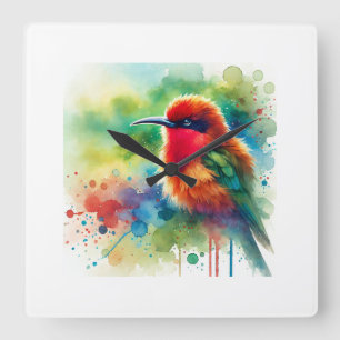 Red bearded Bee eater 170724AREF104 - Watercolor Square Wall Clock