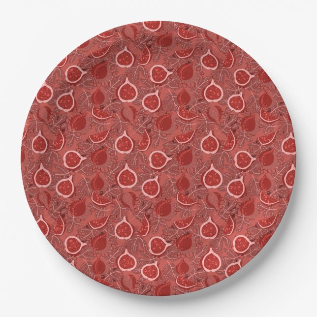 Red beautiful fig fruit pattern paper plate (Front)
