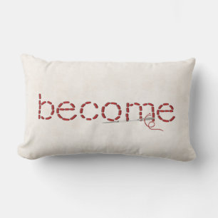 red BECOME text stitch with needle Lumbar Cushion
