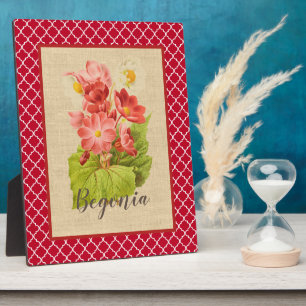 Red Begonia Botanical and Quatrefoil Plaque