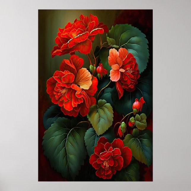 Red Begonias Flower Art Print Poster (Front)