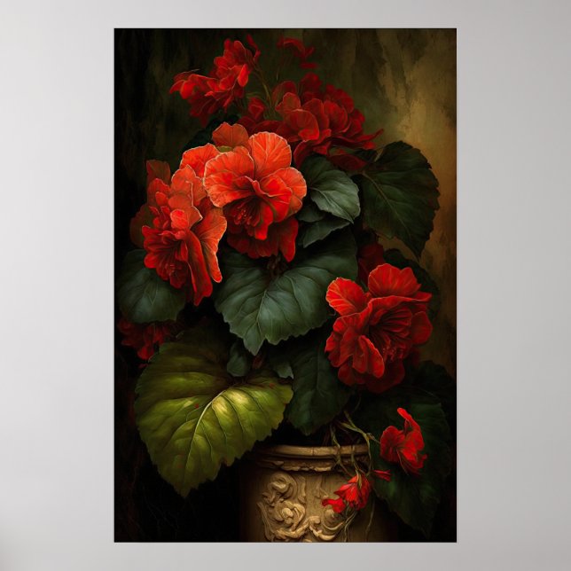Red Begonias Flower Art Print Poster (Front)