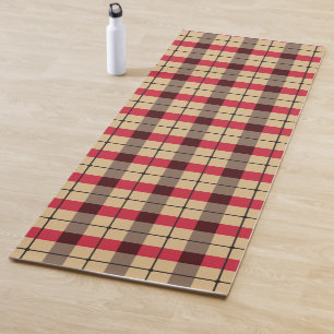 Red, beige and green plaid pattern yoga mat