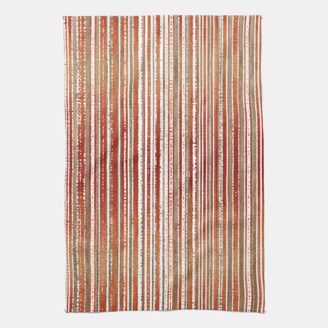 Red, Beige, and White Striped Pattern Tea Towel (Vertical)