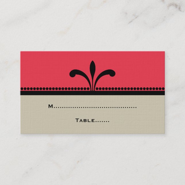Red/Beige Fancy Art Deco Place Cards (Front)