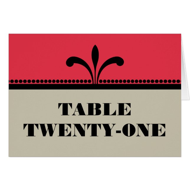Red/Beige Fancy Art Deco Table Number Card (Front Horizontal)
