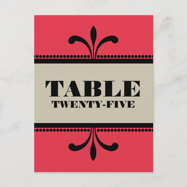Red/Beige Fancy Art Deco Table Number Postcard (Front)