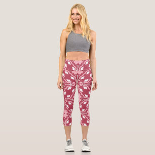 Red, beige floral, seamless wallpaper pattern. capri leggings