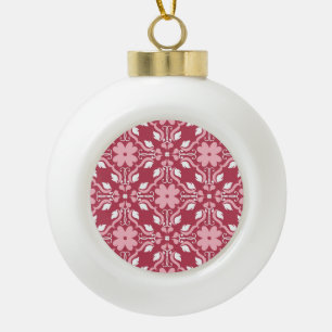 Red, beige floral, seamless wallpaper pattern. ceramic ball christmas ornament