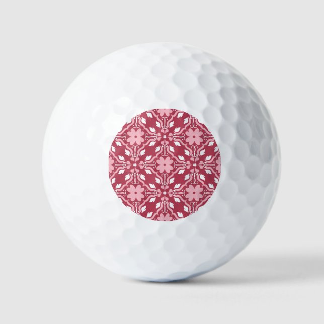 Red, beige floral, seamless wallpaper pattern. golf balls (Front)