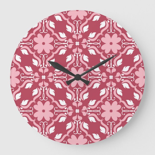 Red, beige floral, seamless wallpaper pattern. large clock (Front)