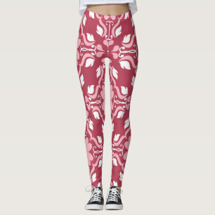 Red, beige floral, seamless wallpaper pattern. leggings