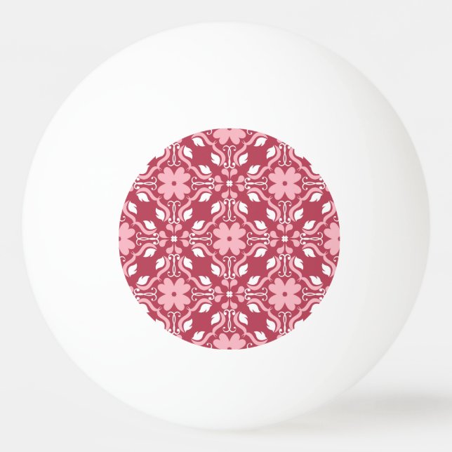 Red, beige floral, seamless wallpaper pattern. ping pong ball (Front)