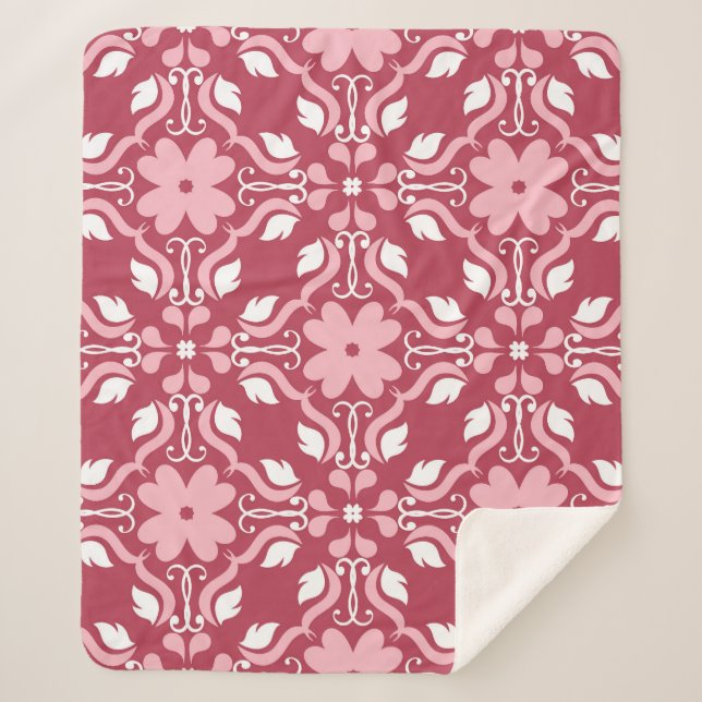 Red, beige floral, seamless wallpaper pattern. sherpa blanket (Front)