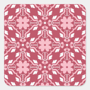 Red, beige floral, seamless wallpaper pattern. square sticker
