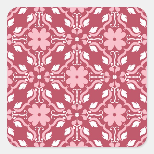 Red, beige floral, seamless wallpaper pattern. square sticker (Front)