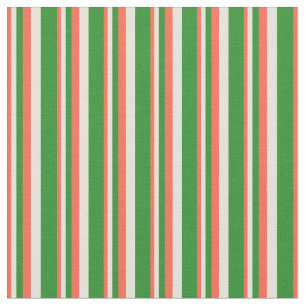 Red, Beige & Forest Green Lines/Stripes Pattern Fabric