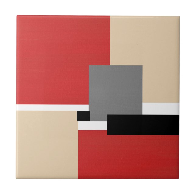 Red Beige Grey Black White Geometric Tile (Front)