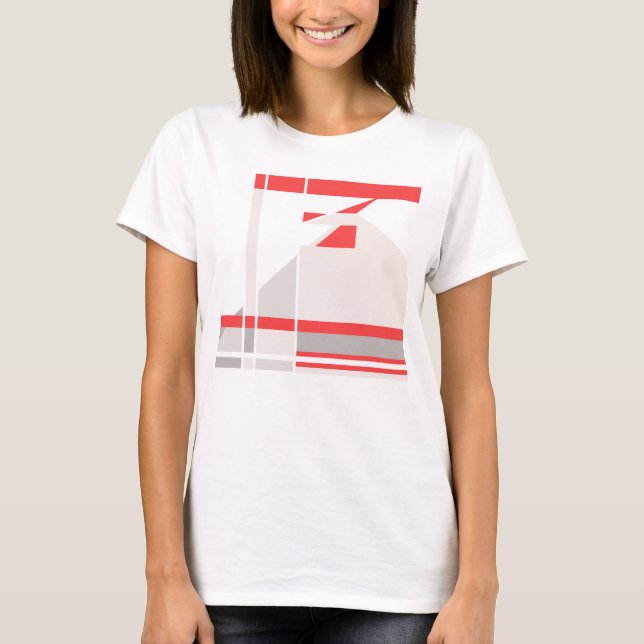 Red Beige Grey Geometric Abstract Art MCM Look T-Shirt (Front)