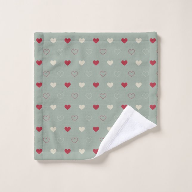 Red & Beige Heart Pattern Wallpaper Bath Towel Set (Wash Cloth)