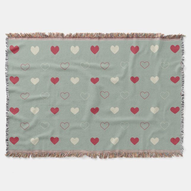 Red & Beige Heart Pattern Wallpaper Throw Blanket (Front)