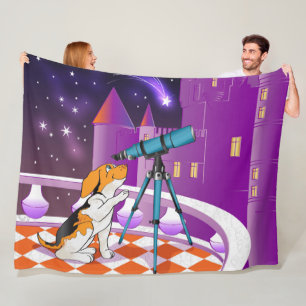 Red beige puppy and telescope fleece blanket