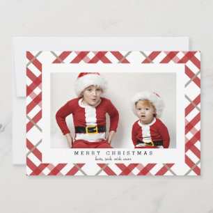 Red Beige Tartan Plaid Photo Card for Christmas